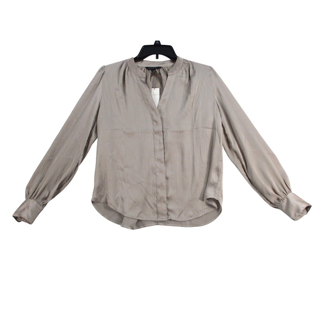 Banana Republic‎ Womens XS Taupe Textured Long Sleeve Split Neck Blouse Top